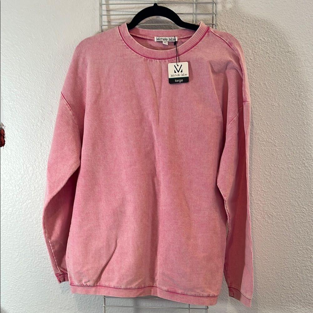 Michelle Mae Pink Ribbed Lightweight Pullover